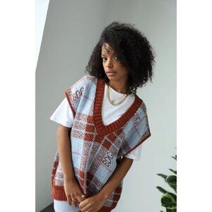 Urban Outfitters BDG Greyden Plaid Jacquard Knitted V-Neck Sweater Vest Size S